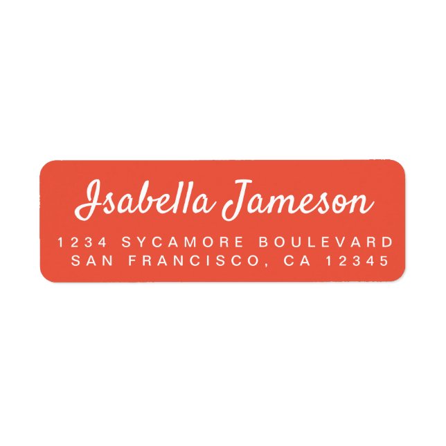 Stylish Script Orange Red Return Address Label (Front)