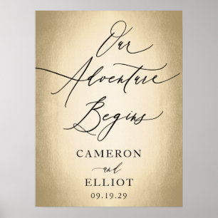 Stylish Script Our Adventure Begins Wedding Sign