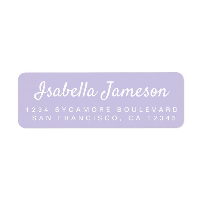 Stylish Script Pastel Purple Return Address Label (Front)