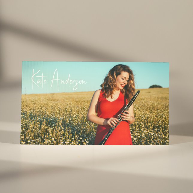 Stylish Script Profile Photo Musician Black&White Business Card (Creator Uploaded)