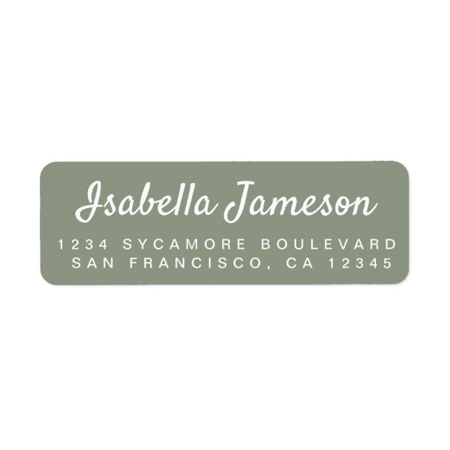Stylish Script Sage Green Return Address Label (Front)