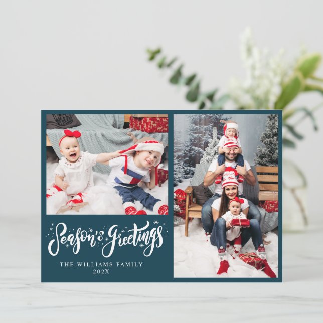 Stylish Script Season's Greetings Christmas Holiday Card (Standing Front)