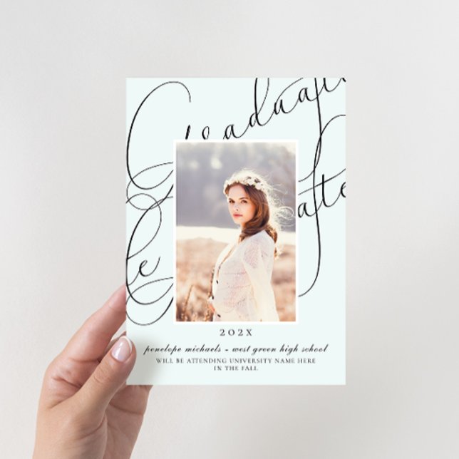 Stylish Script Soft Mint Photo Graduation Party Invitation (Creator Uploaded)