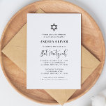 Stylish Script Star of David White Bat Mitzvah Invitation<br><div class="desc">Celebrate Bar Mitzvah with this modern,  elegant invitation,  featuring your custom text. Easily add your own details by clicking on the "personalise" option.</div>