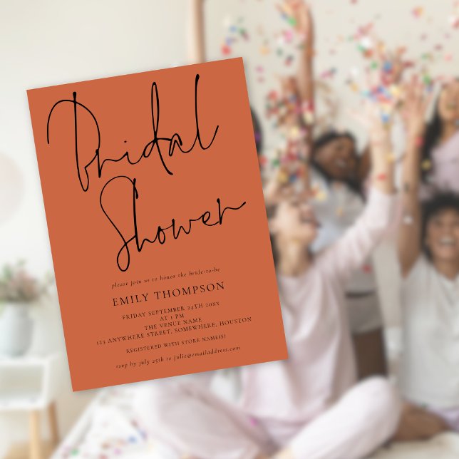 Stylish Script Terracotta Bridal Shower Invitation (Available digitally or printed)