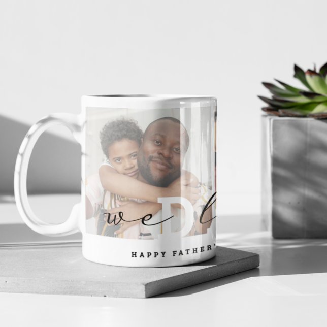 Stylish Script 'We Love You - Daddy' Photo Collage Coffee Mug (Creator Uploaded)