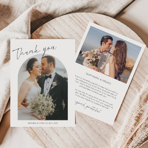 Stylish Script Wedding 2 Photos Thank You Card