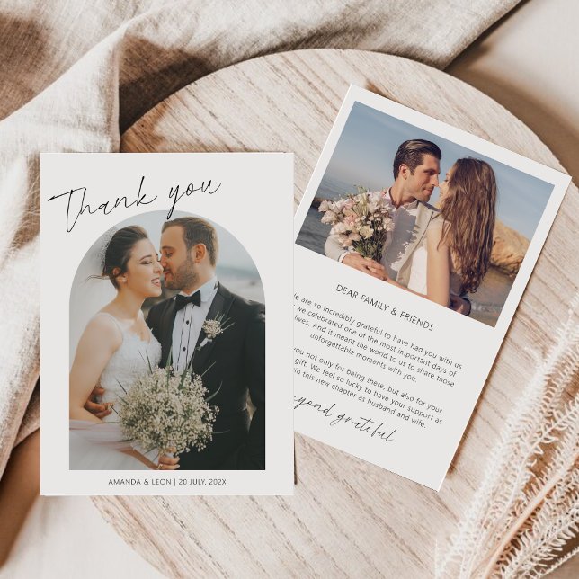 Stylish Script Wedding 2 Photos Thank You Card (Creator Uploaded)