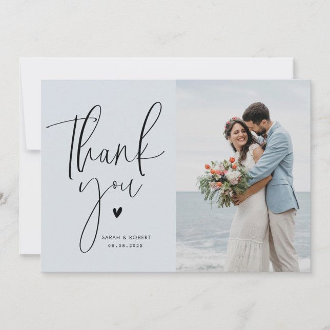 stylish script wedding thank you photo card (Front)