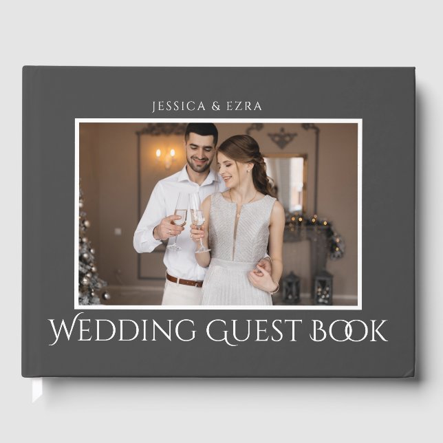 Stylish Script White and Grey | Photo Guest Book (Front)