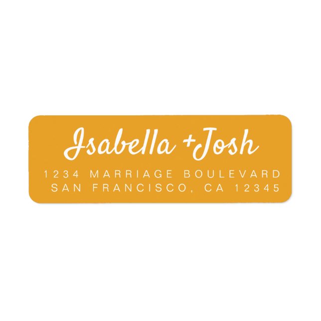 Stylish Script Yellow Wedding Return Address Label (Front)