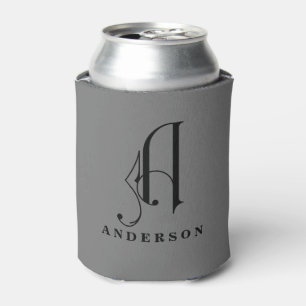 Stylish Scroll Letter A Monogram with Last Name Can Cooler