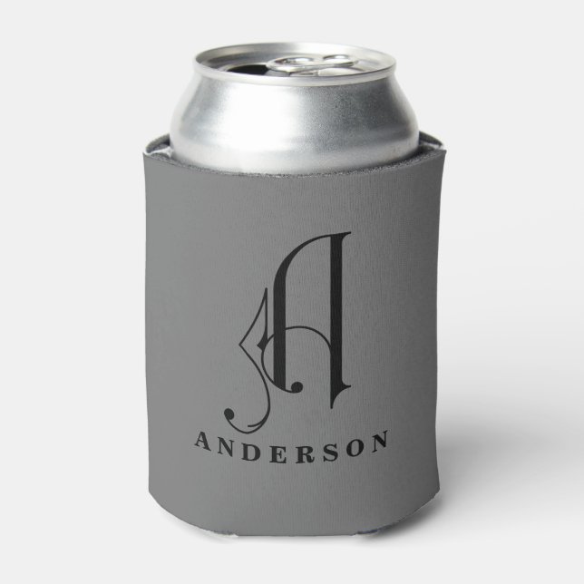 Stylish Scroll Letter A Monogram with Last Name Can Cooler (Can Front)