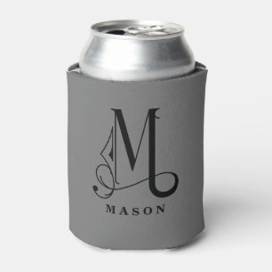 Stylish Scroll Letter M Monogram with Last Name Can Cooler