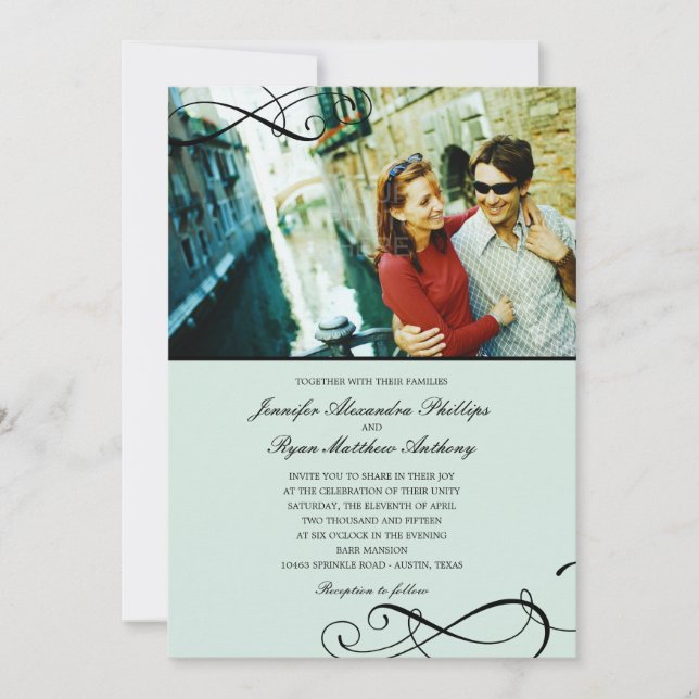 Stylish Scrolls Wedding Photo Invitations (Front)