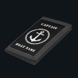 Stylish Sea Anchor & Your Name or Boat Name Trifold Wallet<br><div class="desc">Nautical Stylish Sea Anchor With Your Custom Name or Boat Name On This Durable Nylon Trifold Wallet. Choose your background and border colour to match your style. The Perfect gift for fathers day,  birthday or any occasion. Also makes a great conversation piece while protecting your valuables.</div>