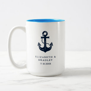Stylish Sea Theme Anchor Wedding Couple Design Two-Tone Coffee Mug