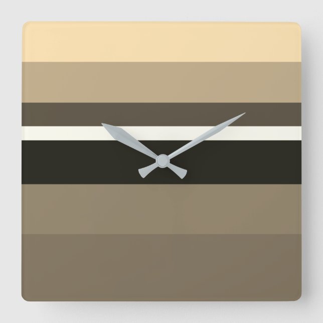 Stylish Sepia Monochrome Horizontal Rectangles Square Wall Clock (Front)