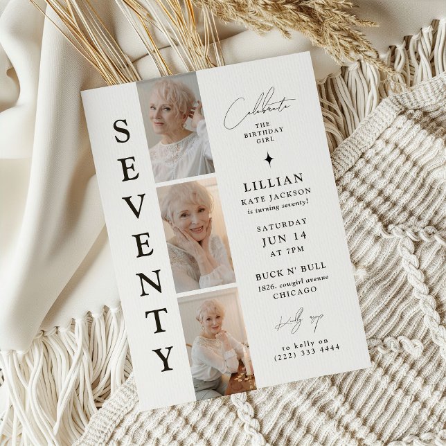 Stylish SEVENTY Photo Strip 70th Birthday  Invitation (Creator Uploaded)