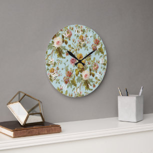 Stylish Shabby Chic Blush Pink Rose Flower Pattern Large Clock