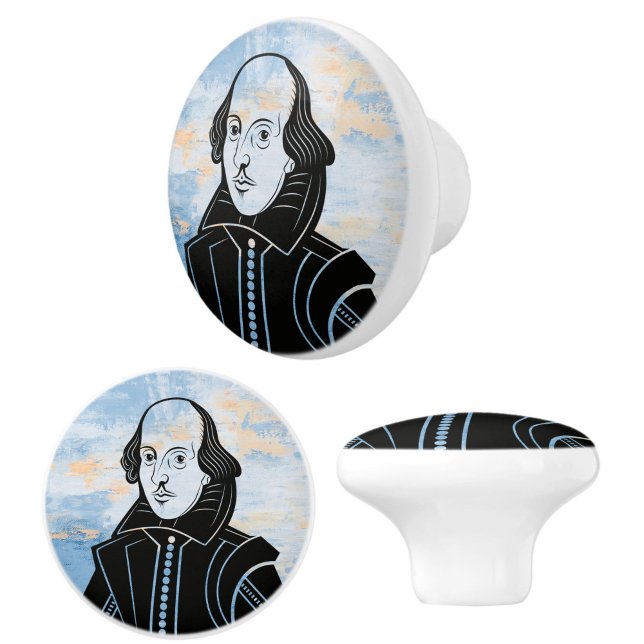 Stylish Shakespeare Blue White Gold Watercolor  Ceramic Knob (Add literary flare to your furniture, cabinets or drawers with these fun, modern Shakespeare knobs!)