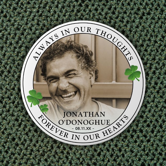 Stylish Shamrock Photo & Memorial Keepsake Button (Creator Uploaded)