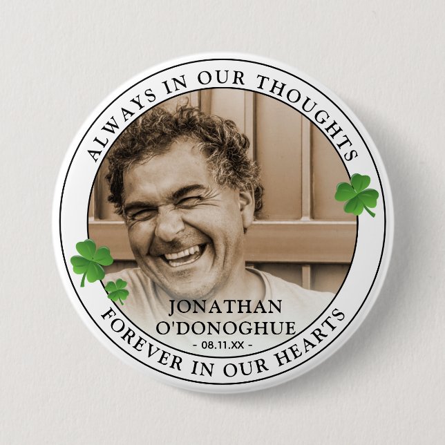 Stylish Shamrock Photo & Memorial Keepsake Button (Front)