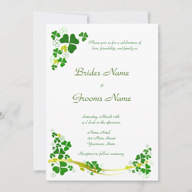Stylish Shamrock Wedding Invitation (Front)