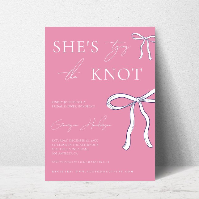 Stylish She's Tying the Knot Pink Bridal Shower Invitation (Creator Uploaded)
