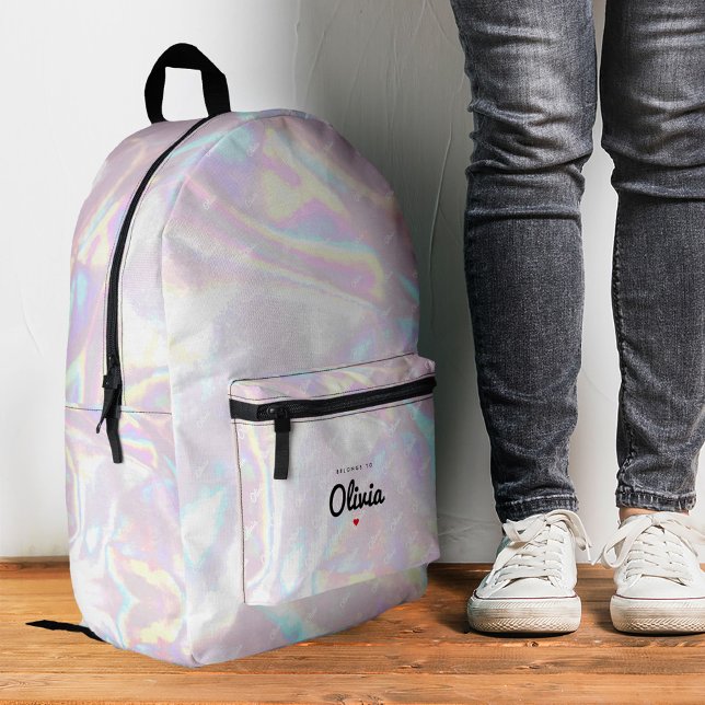 Stylish Shinny Holographic Pink Heart Modern Printed Backpack (Stylish Shinny Holographic Pink Heart Modern Printed Backpack
)