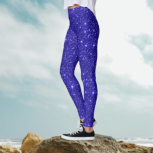 Stylish Shiny Cosmic Galaxy Blue Glitter Party  Leggings