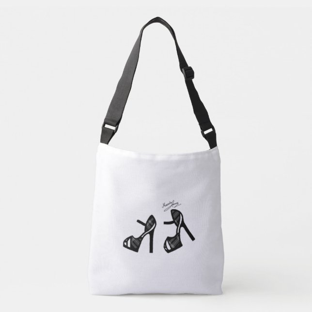 Stylish Shoe Print - Black Plaid Crossbody Bag (Front)