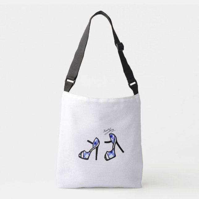 Stylish Shoe Print - Indigo Plaid Crossbody Bag (Front)