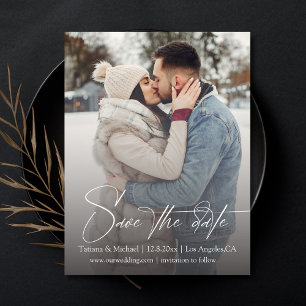 stylish signature script fade photo save the date  postcard