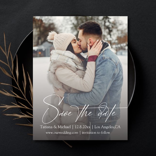 stylish signature script fade photo save the date  postcard (Creator Uploaded)