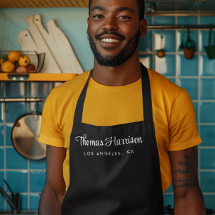 Stylish Signature Script Monogram Black Apron