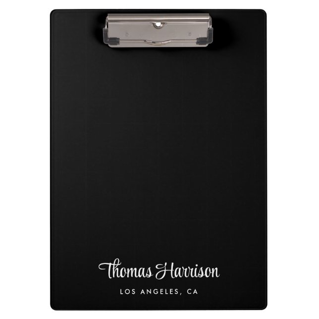 Stylish Signature Script Monogram Black Clipboard (Front)