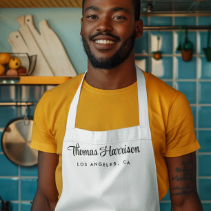 Stylish Signature Script Monogram White Apron