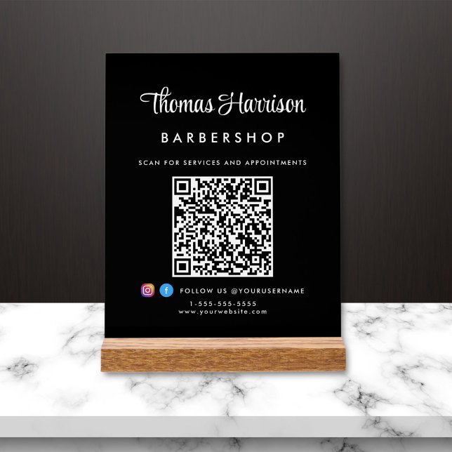 Stylish Signature Script QR Code Business Black Acrylic Sign (Creator Uploaded)