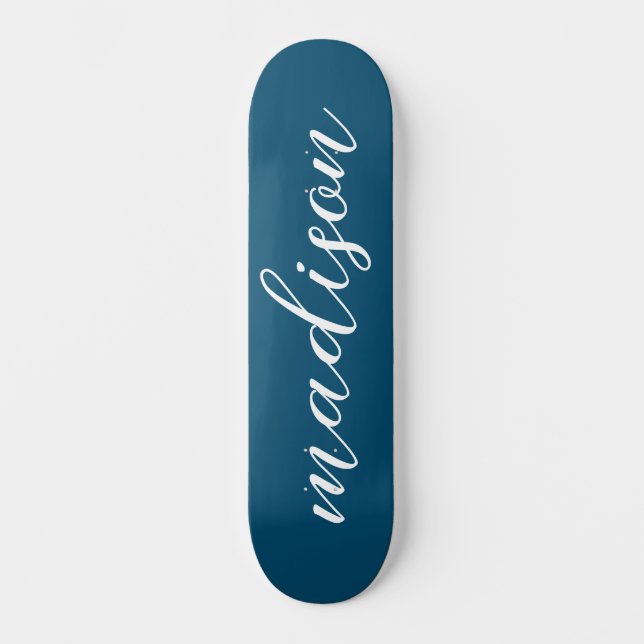 Stylish Signature simple Navy Blue Monogrammed  Skateboard (Front)
