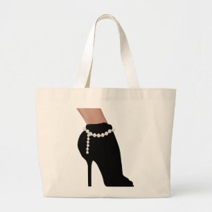 stylish silhouette beautiful woman shoes high heel large tote bag