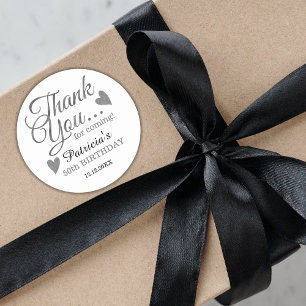 Stylish Silver 50th Birthday Thank You Classic Round Sticker