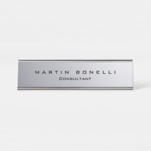 Stylish Silver Background Plain Customisable Desk Name Plate