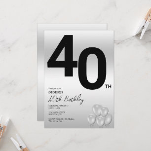 Stylish Silver & Balloons 40th Birthday Party Invitation