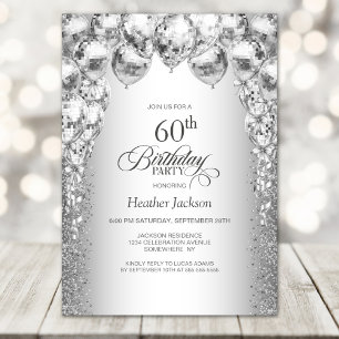Stylish Silver Balloons 60th Birthday Party Invitation