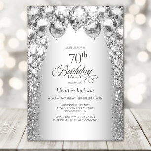 Stylish Silver Balloons 70th Birthday Party Invitation