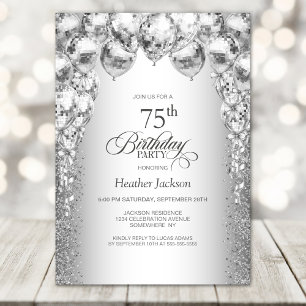 Stylish Silver Balloons 75th Birthday Party Invitation