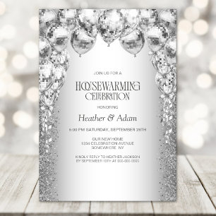 Stylish Silver Balloons Housewarming Party Invitation