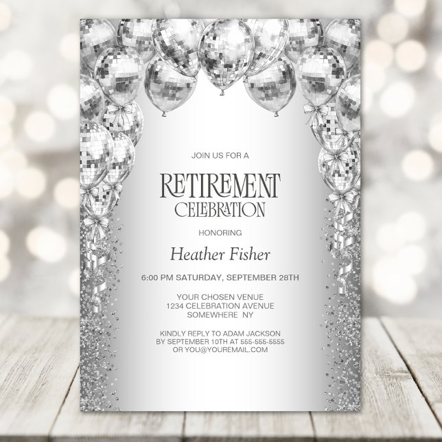 Stylish Silver Balloons Retirement Party Invitation (Creator Uploaded)