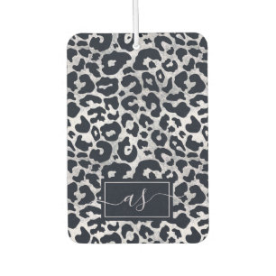 Stylish Silver Black Leopard Print Monogrammed Car Air Freshener